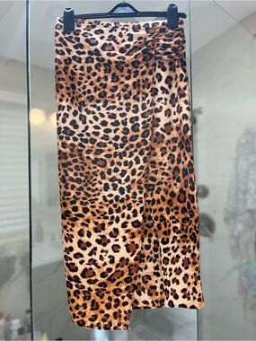 Zara NWT size S Leopard Print Midi Skirt w/ Faux Wrap & Ruching